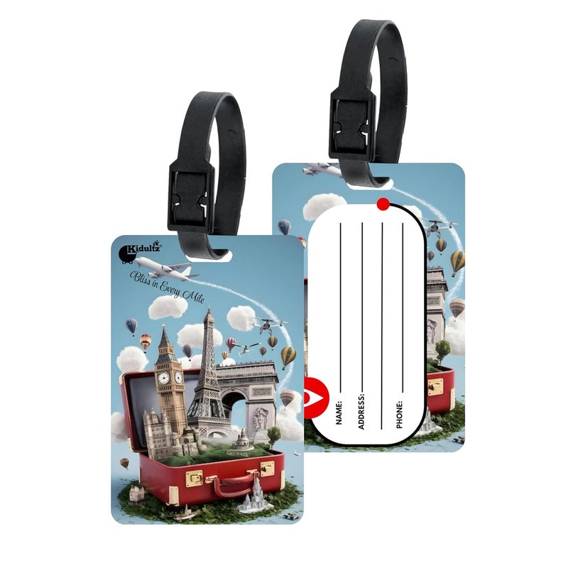 (Set of 10) Synthetic Luggage Tags with Black Strap Loop | Durable, Waterproof, Anti-Break Travel ID Tags for Suitcases, Backpacks, School & Office Bags (Model No.57)
