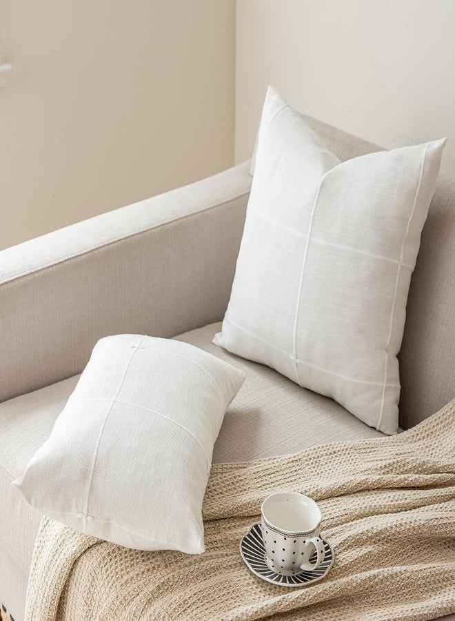 vctops Rustic Lattice Cotton Linen Decorative Throw Pillow Cover Embroidery Square Cushion Cover Pillowcase for Sofa Bedroom Couch (Plaid White, 24"x24") - Image 3