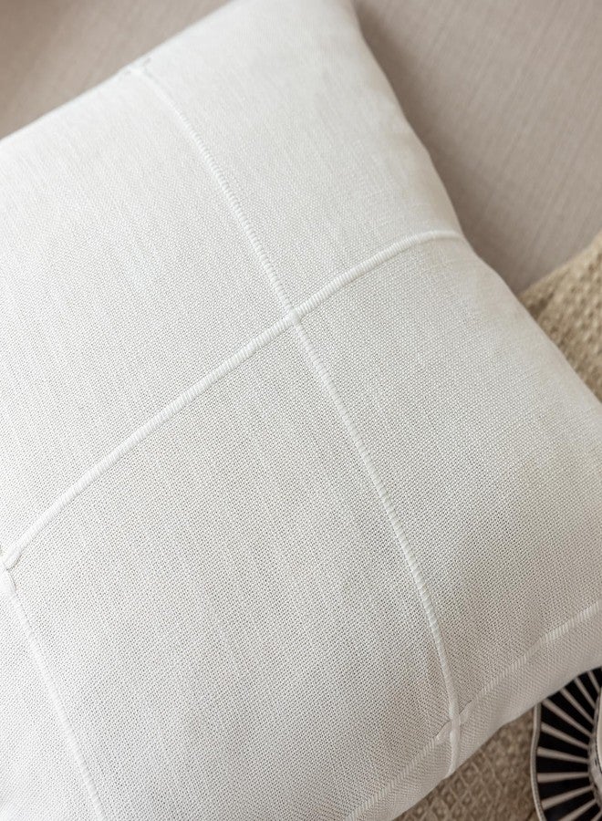 vctops Rustic Lattice Cotton Linen Decorative Throw Pillow Cover Embroidery Square Cushion Cover Pillowcase for Sofa Bedroom Couch (Plaid White, 24"x24") - Image 4