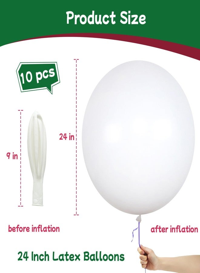 AZOWA 24 Inch White Balloon 10 Large Latex Balloons for Party Wedding Birthday Baby Shower Decoration (White, 10 Pcs) - Image 2