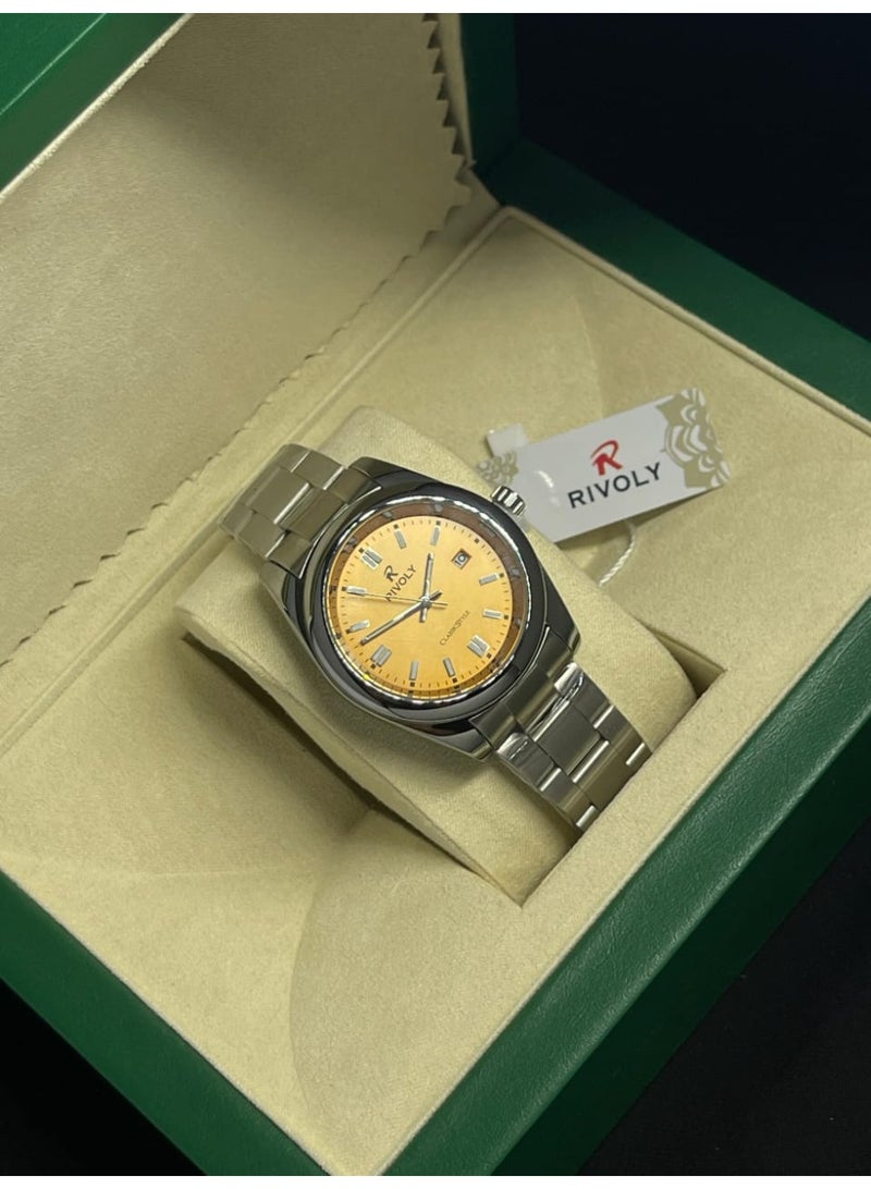 ريفولي ساعة رجالي كلاسيكية بسوار ستانلس ستيل ومؤشر تاريخ