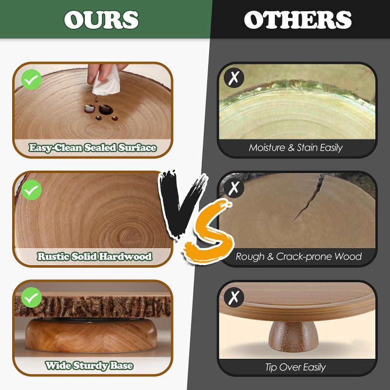 GrnVibe Rotating Cake Stand 12" Wood Cake Stand with Cake Cutting Set,Rustic Wooden Cake Stands for Party/Wedding/Baking Gifts/Event/Cake Turntable for Decorating - Image 5