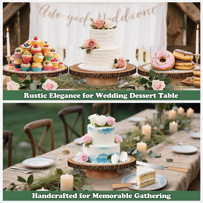 GrnVibe Rotating Cake Stand 12" Wood Cake Stand with Cake Cutting Set,Rustic Wooden Cake Stands for Party/Wedding/Baking Gifts/Event/Cake Turntable for Decorating - Image 2