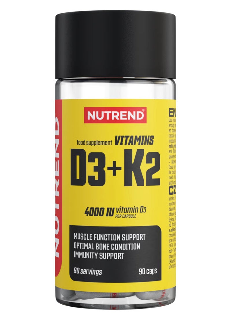 NUTREND Vitamins D3 + K2 – 90 Capsules | Supports Bone, Immune & Muscle Health with Black Pepper Extract - Image 1