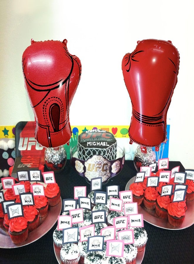 Ysqool 4Pcs Inflatable Boxing Gloves Balloons, Boxing Birthday Party Decorations, Red Wrestling Party Supplies Balloons for Boys Men Fight Sports Theme Boxer Party Decor, 20 Inch - Image 4