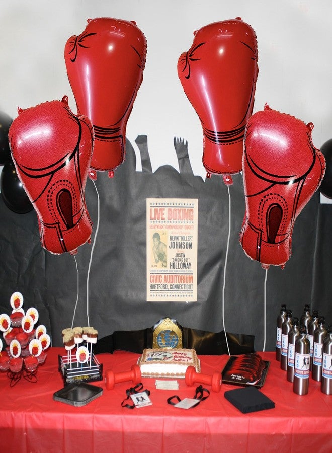 Ysqool 4Pcs Inflatable Boxing Gloves Balloons, Boxing Birthday Party Decorations, Red Wrestling Party Supplies Balloons for Boys Men Fight Sports Theme Boxer Party Decor, 20 Inch - Image 5
