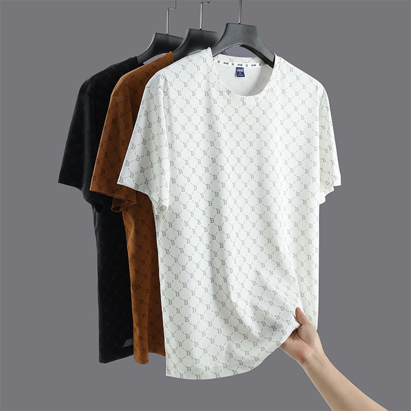 Ice Silk T-shirt Men's Short-sleeved 2023 Summer New Large Size Fashionable Round Neck Loose Plus Size Half-length Sleeve Clothes for Youth - Image 4