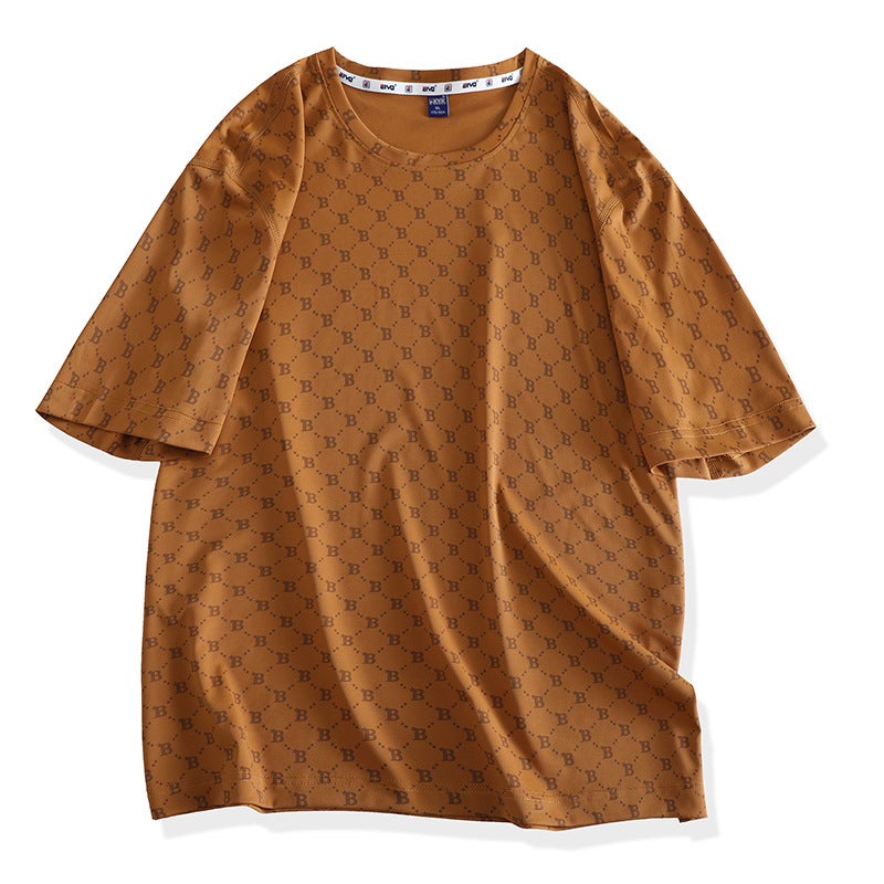 Ice Silk T-shirt Men's Short-sleeved 2023 Summer New Large Size Fashionable Round Neck Loose Plus Size Half-length Sleeve Clothes for Youth - Image 1