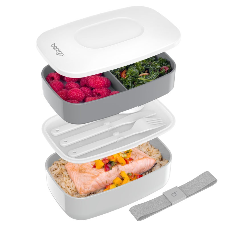 Bentgo Classic - Adult Bento Box, Stackable 3-Compartment Lunch Box with Removable Utensil Set and Sealing Strap, BPA-Free, Food Container Ideal for Meal Prep, Work, and On the Go (Gray) - Image 1