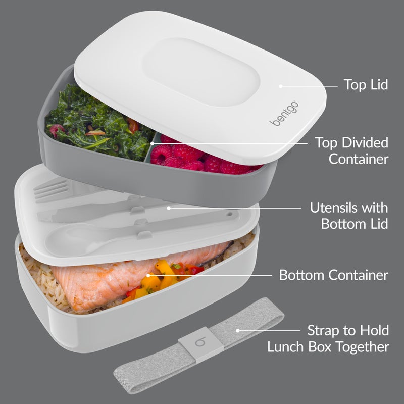 Bentgo Classic - Adult Bento Box, Stackable 3-Compartment Lunch Box with Removable Utensil Set and Sealing Strap, BPA-Free, Food Container Ideal for Meal Prep, Work, and On the Go (Gray) - Image 4