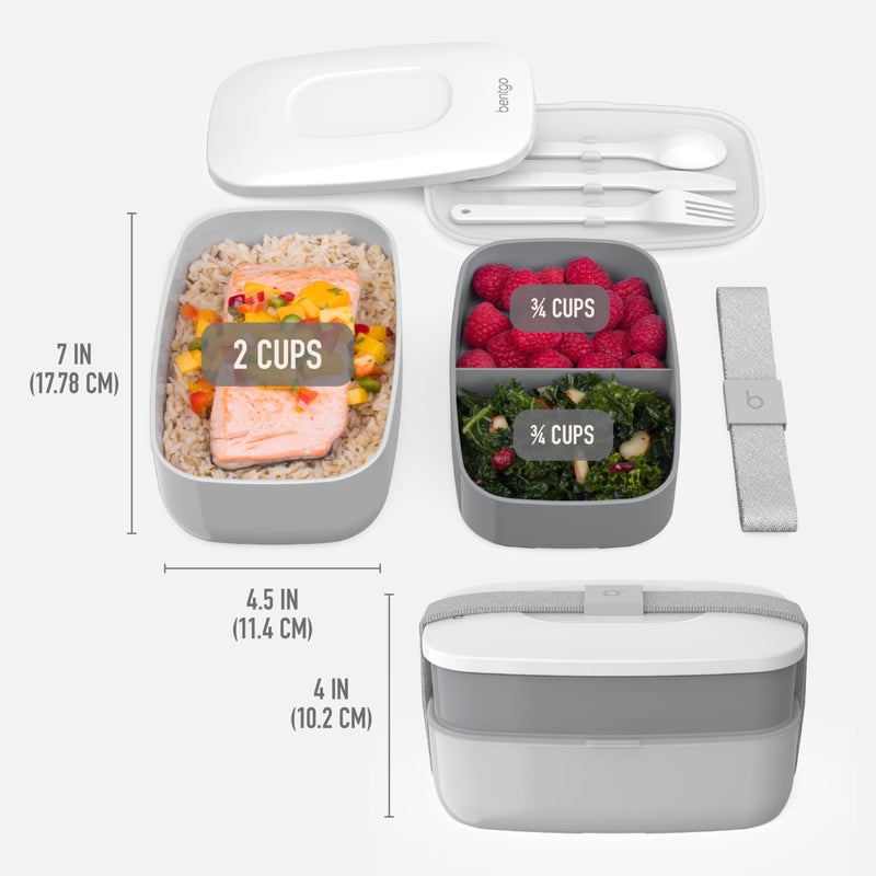 Bentgo Classic - Adult Bento Box, Stackable 3-Compartment Lunch Box with Removable Utensil Set and Sealing Strap, BPA-Free, Food Container Ideal for Meal Prep, Work, and On the Go (Gray) - Image 5