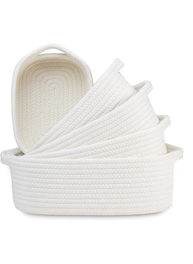 5-Piece Rectangle Storage Basket Set- Natural Cotton Rope Woven for Organizing! Small Basket for Montessori, Baby Nursery, Dog Toy Baskets, Cat Toy Box, Bathroom Organization Bin