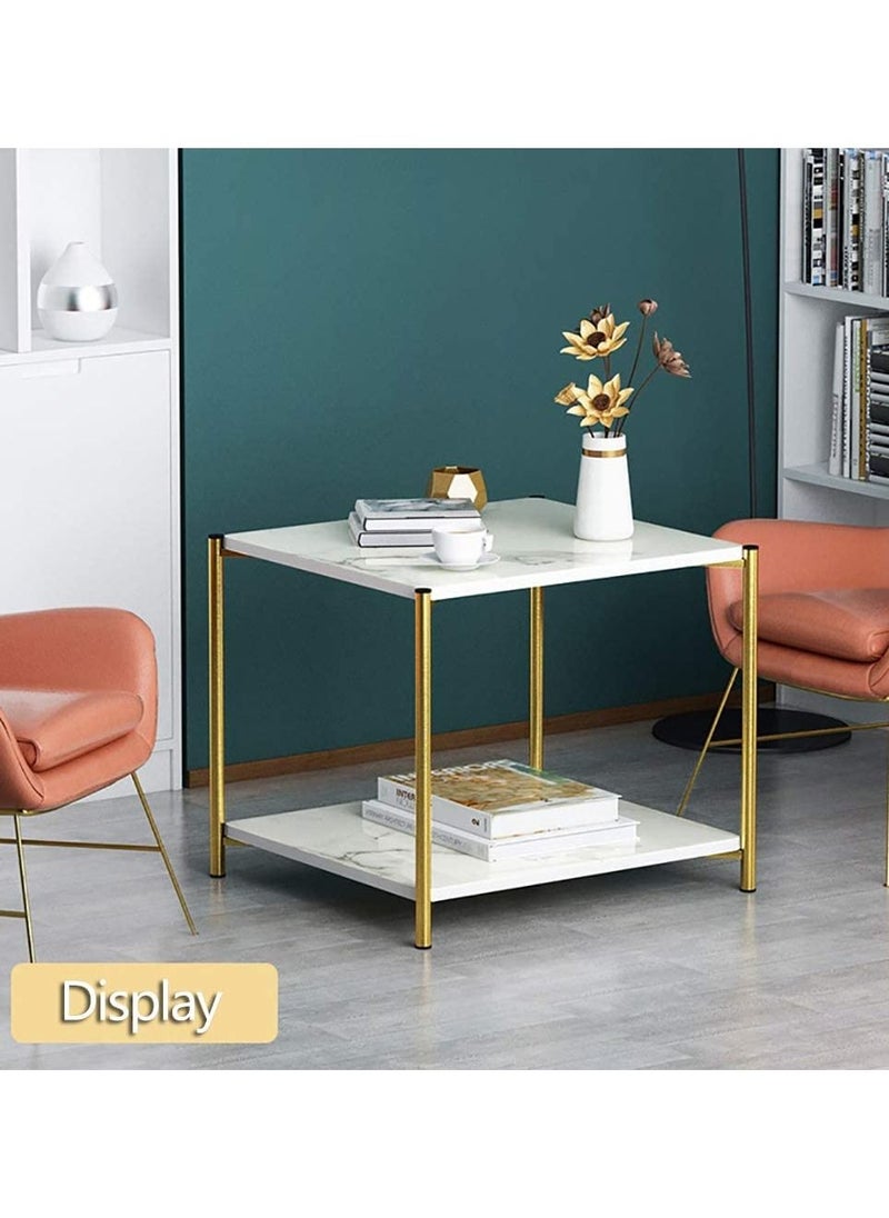 Generic Modern Wooden Coffee Table Marble Texture Two Layers Square Living Room Sofa Side Table  - Image 3