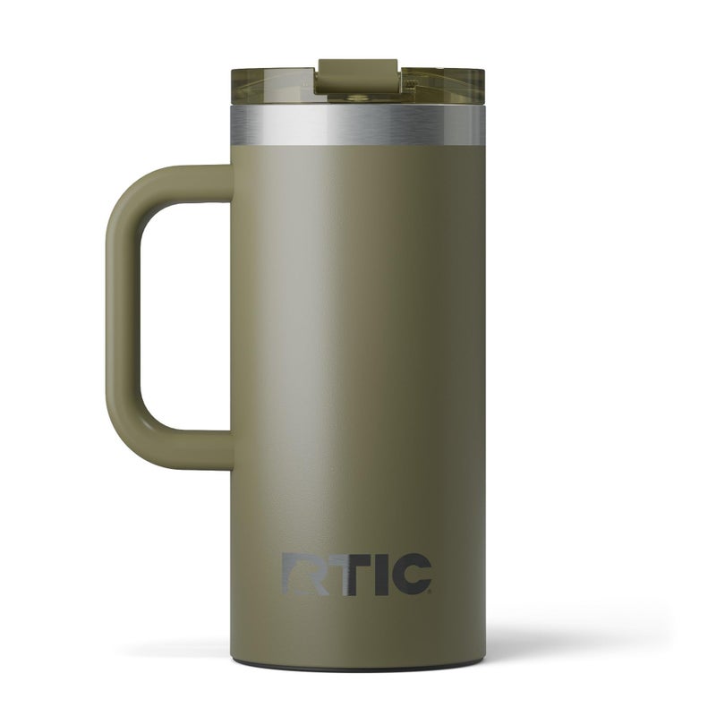 RTIC 16oz Road Trip Travel Mug with Lid and Handle Ceramic Lined Insulated Stainless Steel Metal Double Wall VacuumInsulation Portable Coffee Tea Cup for Hot and Cold Drink Olive - Image 2