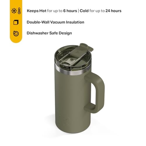 RTIC 16oz Road Trip Travel Mug with Lid and Handle Ceramic Lined Insulated Stainless Steel Metal Double Wall VacuumInsulation Portable Coffee Tea Cup for Hot and Cold Drink Olive - Image 3