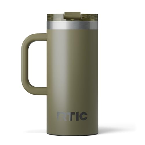 RTIC 16oz Road Trip Travel Mug with Lid and Handle Ceramic Lined Insulated Stainless Steel Metal Double Wall VacuumInsulation Portable Coffee Tea Cup for Hot and Cold Drink Olive - Image 1