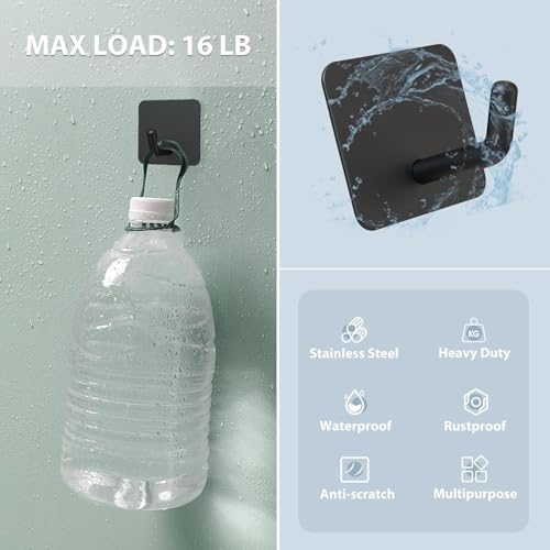 FLYNGO 6 Pcs Self Adhesive Wall Hooks for Hanging Heavy Items, Stainless Steel Hooks for Wall Without Drilling, Hooks for Clothes, Bathroom, Towel, Kitchen (Pack of 6) - Image 3