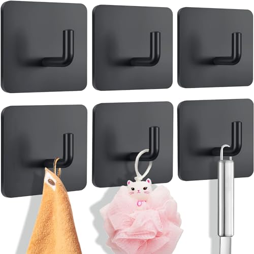 FLYNGO 6 Pcs Self Adhesive Wall Hooks for Hanging Heavy Items, Stainless Steel Hooks for Wall Without Drilling, Hooks for Clothes, Bathroom, Towel, Kitchen (Pack of 6) - Image 1