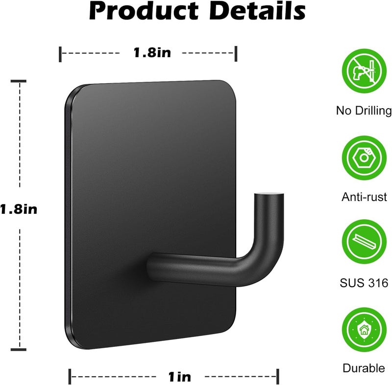 FLYNGO 6 Pcs Self Adhesive Wall Hooks for Hanging Heavy Items, Stainless Steel Hooks for Wall Without Drilling, Hooks for Clothes, Bathroom, Towel, Kitchen (Pack of 6) - Image 4