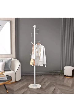 POWER (White) Coat Rack, Marble Base Freestanding Clothes Rack, Metal Coat Rack, Space Saving Hanger Storage Rack for Hanging Clothes, Handbags, Umbrellas  - Image 1