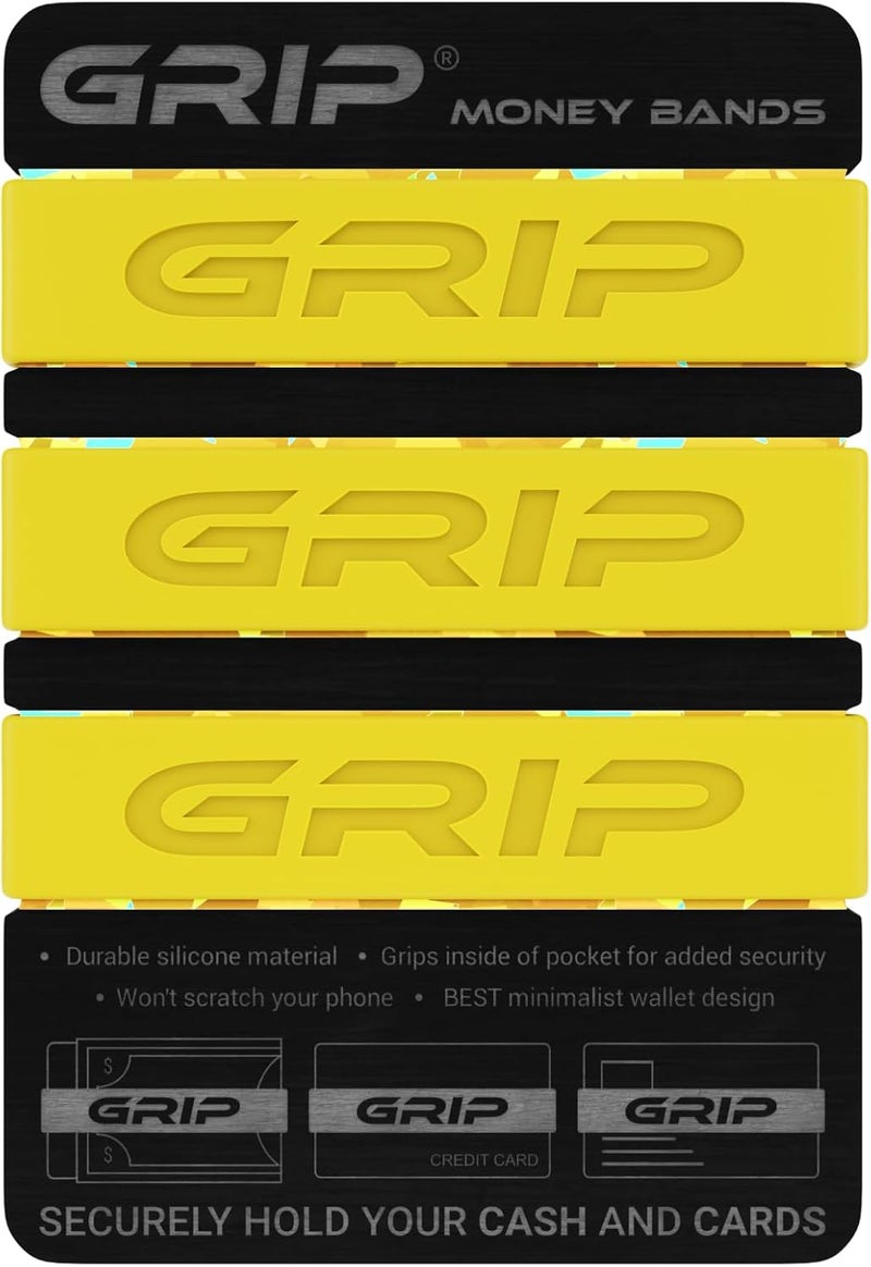 Grip Money Bands (Pack of 3) - YELLOW - Premium Silicone Band for Cash & Cards - Slim & Durable Design - Image 1