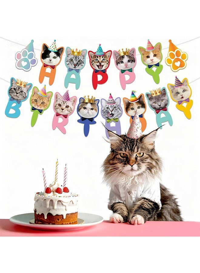 Lemon Happy Birthday Cat Banner and Cupcake Toppers, Kitty Cat Theme Party Bunting Decoration for Cats Lovers and Pets - Image 5