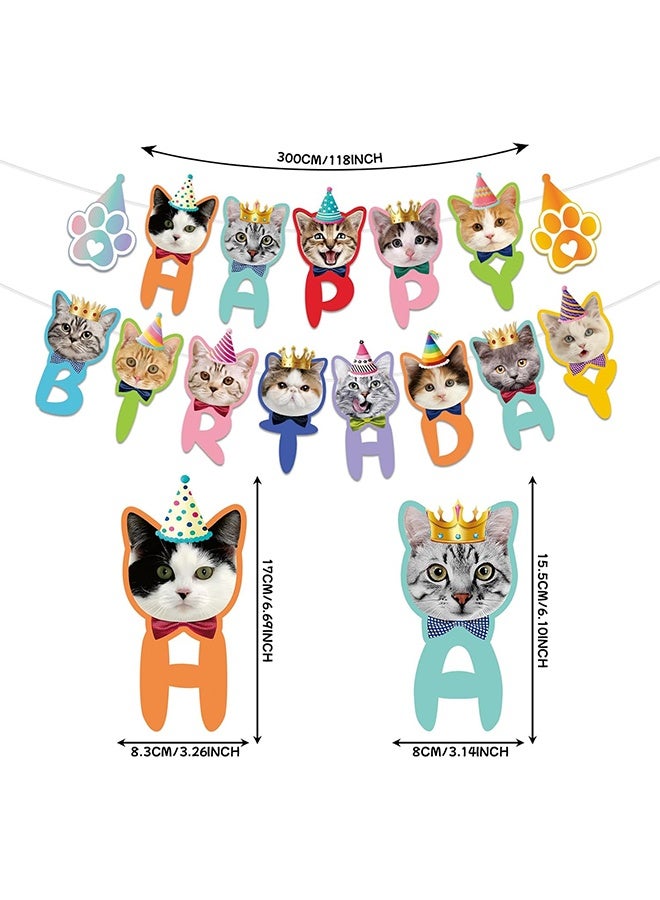 Lemon Happy Birthday Cat Banner and Cupcake Toppers, Kitty Cat Theme Party Bunting Decoration for Cats Lovers and Pets - Image 2