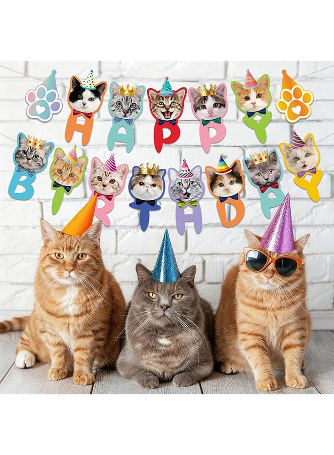 Lemon Happy Birthday Cat Banner and Cupcake Toppers, Kitty Cat Theme Party Bunting Decoration for Cats Lovers and Pets - Image 4