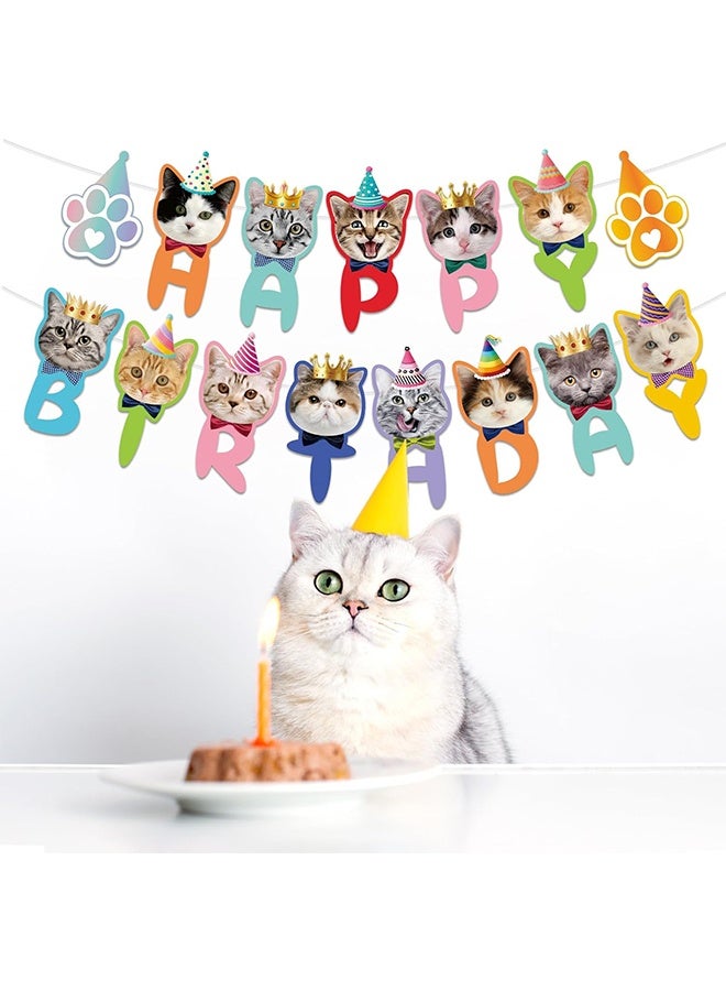 Lemon Happy Birthday Cat Banner and Cupcake Toppers, Kitty Cat Theme Party Bunting Decoration for Cats Lovers and Pets - Image 3