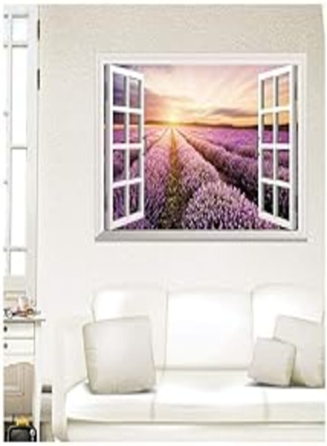Wall Sticker 3D Fake Window Rural Sunrise Wall Sticker PVC Material Self-adhesive Removable Environmental Protection Living Room Bedroom Porch Creative Decoration Sticker