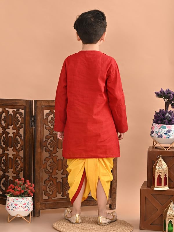 superminis Baby Boys Handloom Cotton Kurta With Embroidery Around the Neck And Contrast Color Dhoti (3-6 Months, Maroon) - Image 3