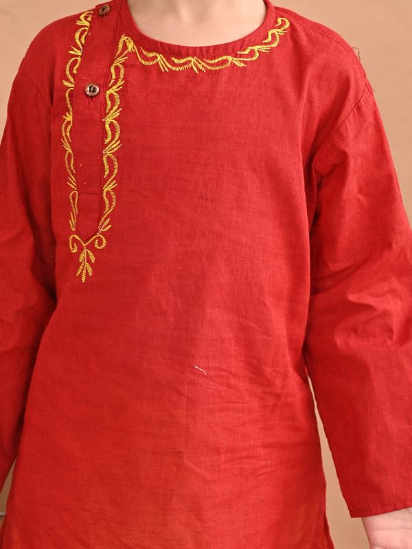 superminis Baby Boys Handloom Cotton Kurta With Embroidery Around the Neck And Contrast Color Dhoti (3-6 Months, Maroon) - Image 5