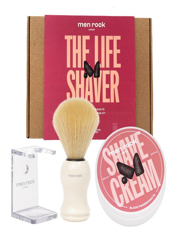 Men Rock The Life Shaver Essential Shaving Kit - Black Pomegranate - Beard Care Kit for Men - Shaving Cream, Synthetic Brush - Mens Face Care - 3 Pc - Image 1