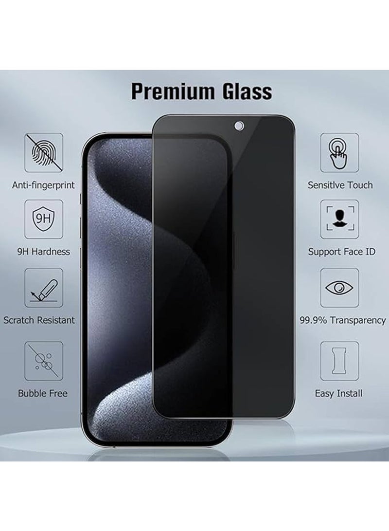 For iPhone 16 Pro Max,2PCS Privacy Tempered Glass Screen Protector and 2PCS Camera Lens Protector Set,9H Hardness Bubble Free Scratch Resistant Black - Image 2