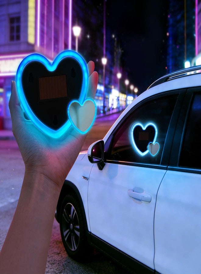Aikertec 2PCS Valentine's Day Solar Heart Lights for Car - Auto On/Off at Night, No Wiring Needed, Waterproof Romantic Gift for Her/Him, Windshield Dashboard Decoration（Blue） - Image 1