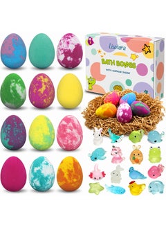 Lisotera Easter Egg Bath Bombs for Kids with Toys Surprise Inside Kids Bath Bombs Gift for Birthday Christmas 12Pcs Children Bubble Bath Fizz Dino Egg Gift Set for Girls and Boys Easter Basket Stuffers 