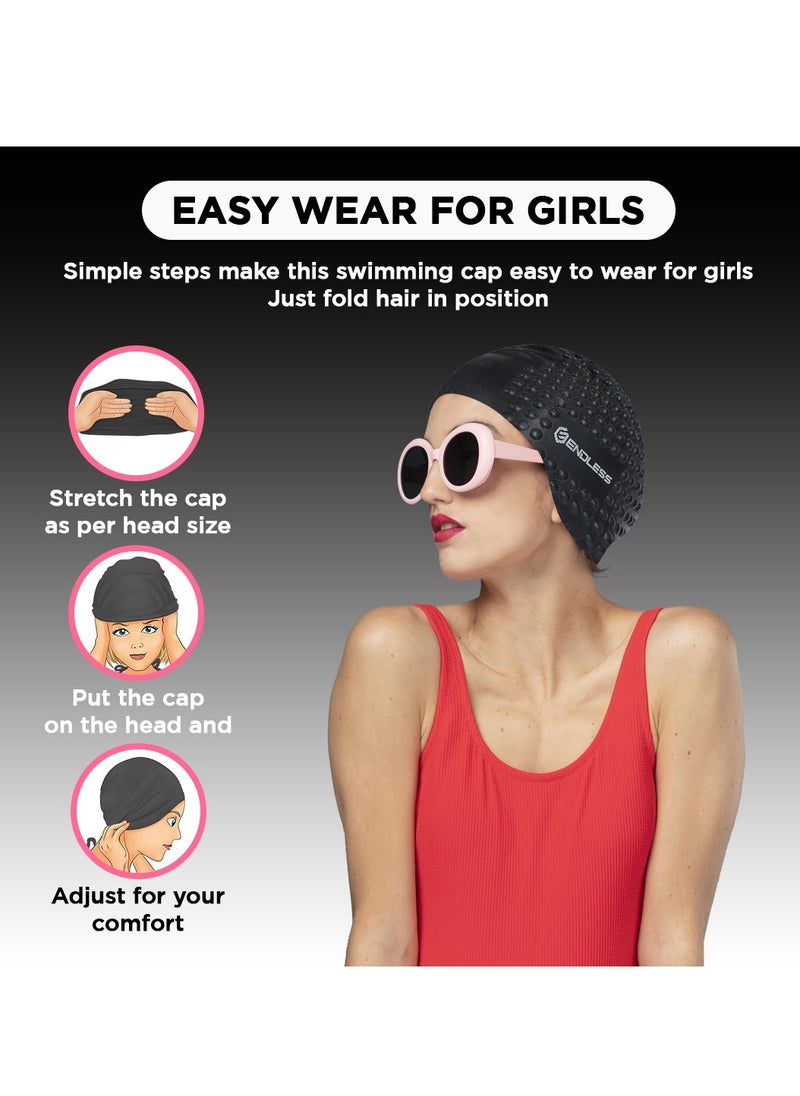 ENDLESS  Comfortable Silicon Swimming Cap with Bubble Design | Elastic Waterproof Swimming Cap for Long and Short Hair with Thicker Edge | For Adults, Women and Men  - Image 4