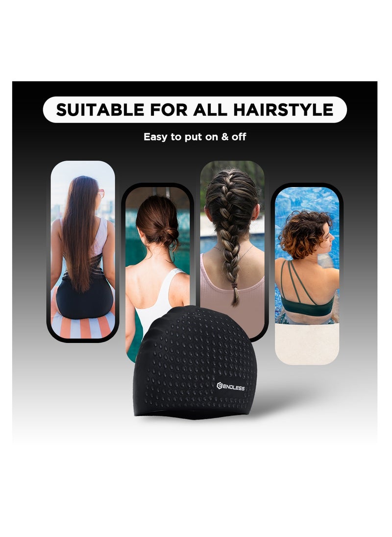 ENDLESS  Comfortable Silicon Swimming Cap with Bubble Design | Elastic Waterproof Swimming Cap for Long and Short Hair with Thicker Edge | For Adults, Women and Men  - Image 3