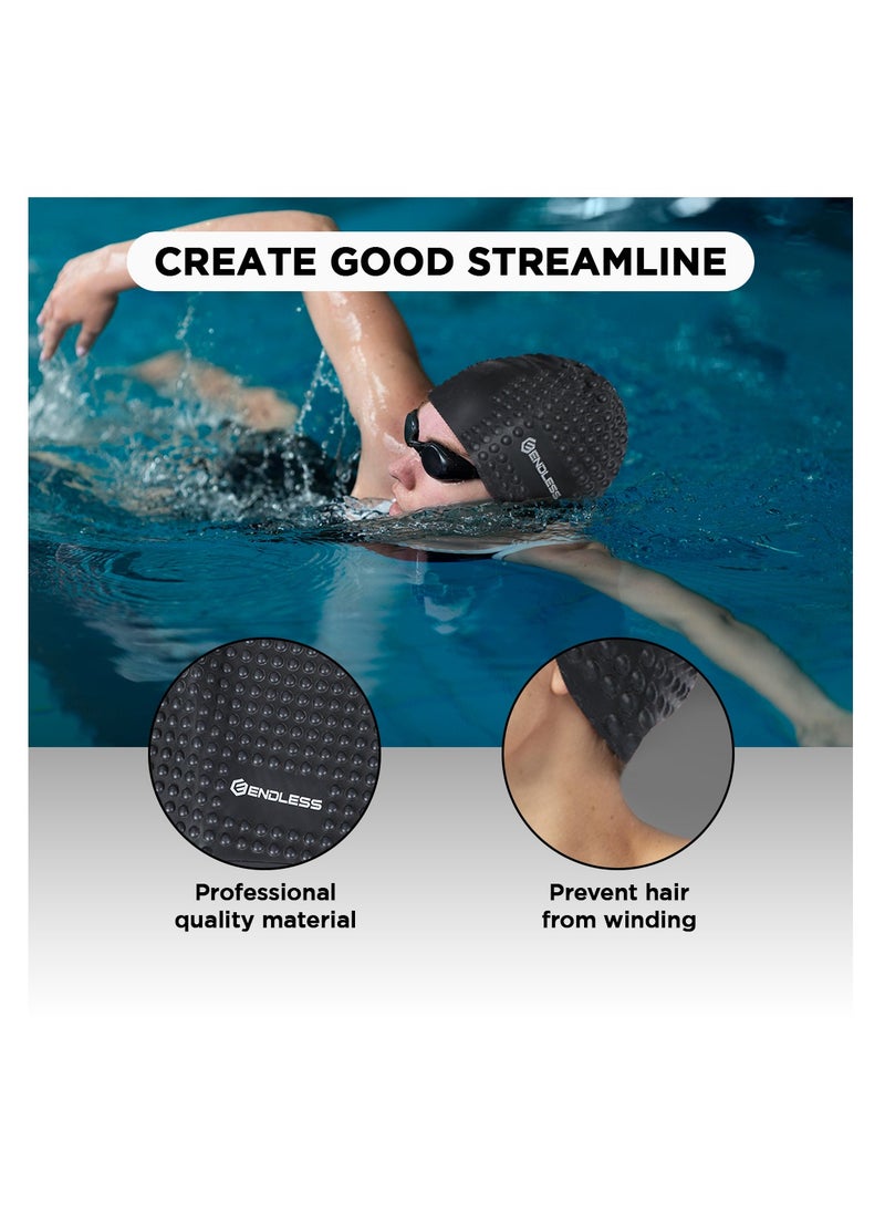 ENDLESS  Comfortable Silicon Swimming Cap with Bubble Design | Elastic Waterproof Swimming Cap for Long and Short Hair with Thicker Edge | For Adults, Women and Men  - Image 5