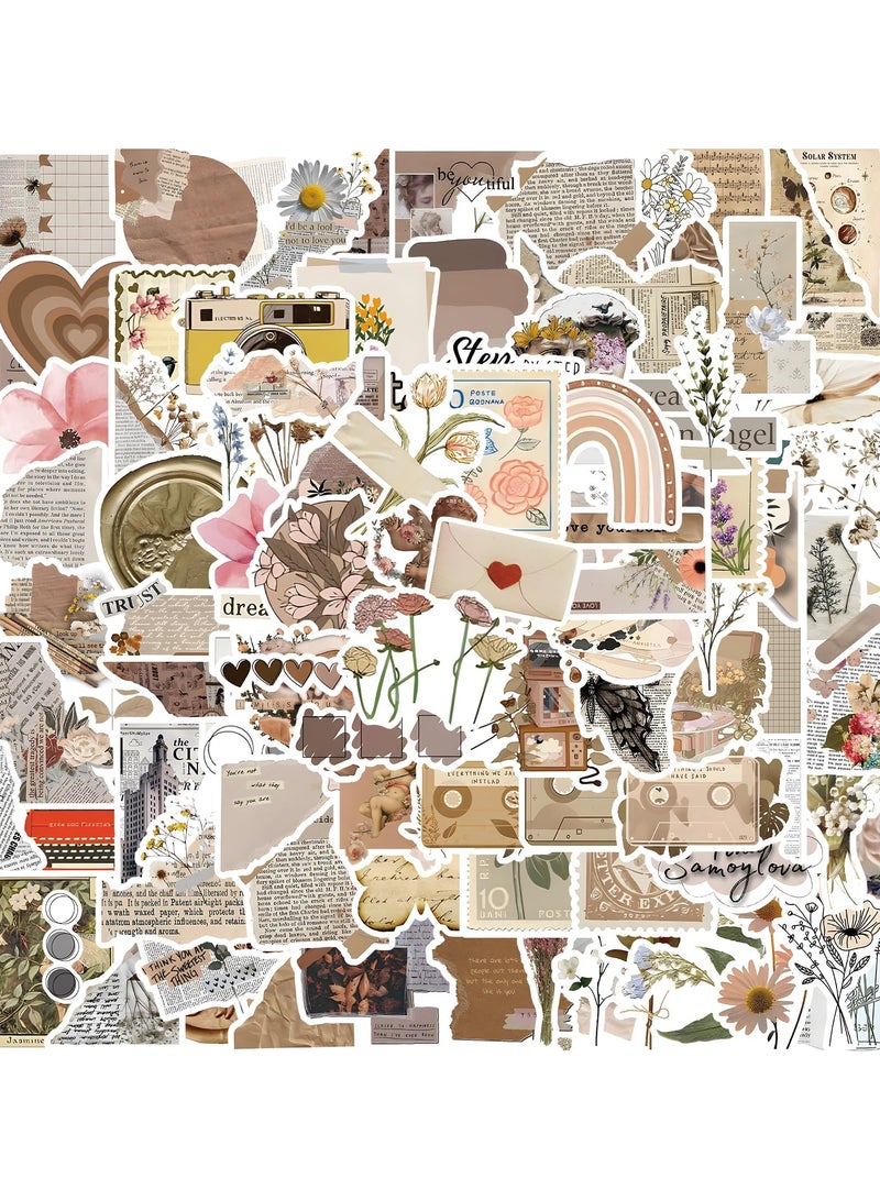 120Pcs Vintage Stickers, Waterproof Scrapbook Aesthetic Sticker, Daily Planner, Water Bottles, Handbook Junk Diary Stickers Teens Adults, Scrapbooking Supplies for DIY Paper Crafts - Image 1
