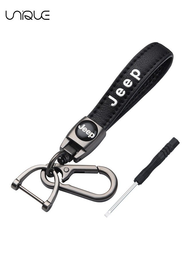 Unique Keychain - Jeep Key Chain - Leather Car Key Chain - Car Accessories - With Screwdriver - Black - Image 1