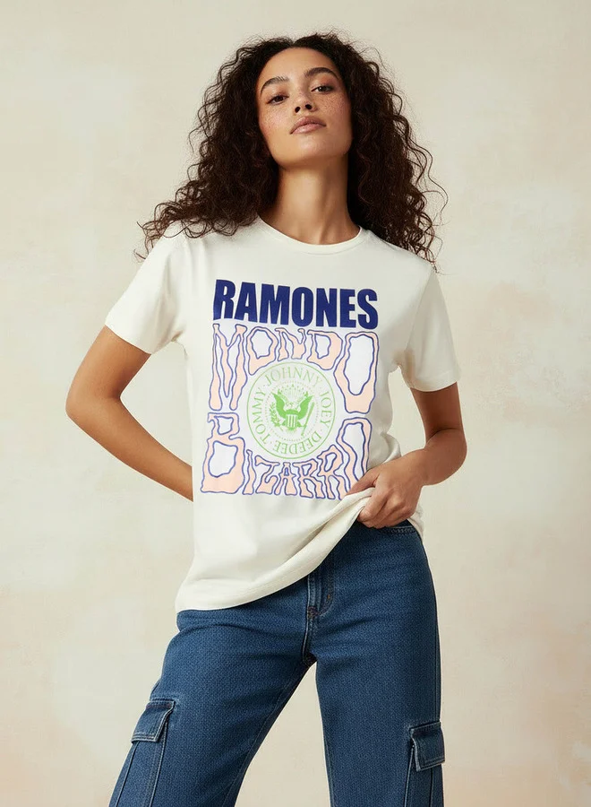 اس بي كاركترز Cotton T-shirt with Ramones Print