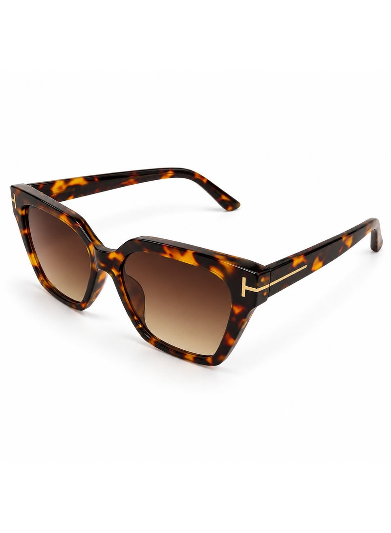 Geometric Cat-Eye Sunglasses with Tortoiseshell Frame and Brown Gradient Lenses - Image 1