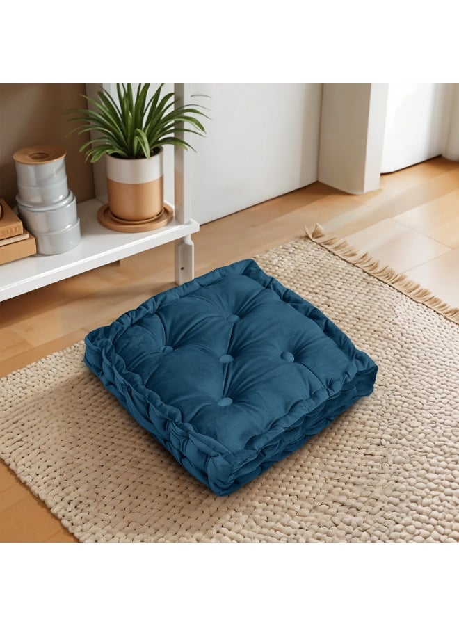 Rest Box Cushion Seat Pad Premium Velvet Chair Pad Adults Chair Armchair Navy Blue 40cm x 40cm + 8cm - Image 1