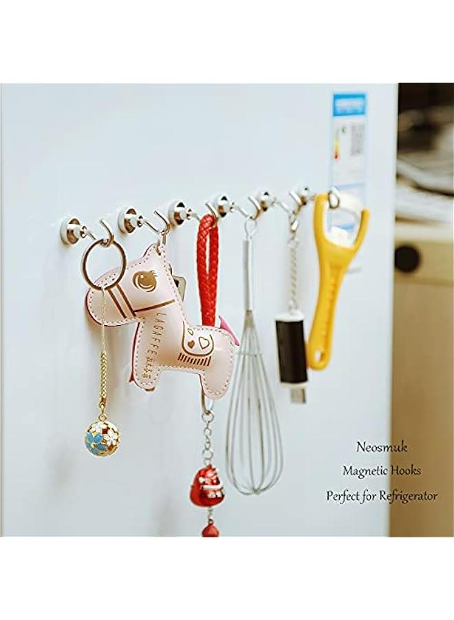 Pack of 10 Heavy Duty Magnetic Hooks with 30lb+ Holding Capacity for Refrigerator, Cruise, Cabins, Grill - Silver White - Image 2