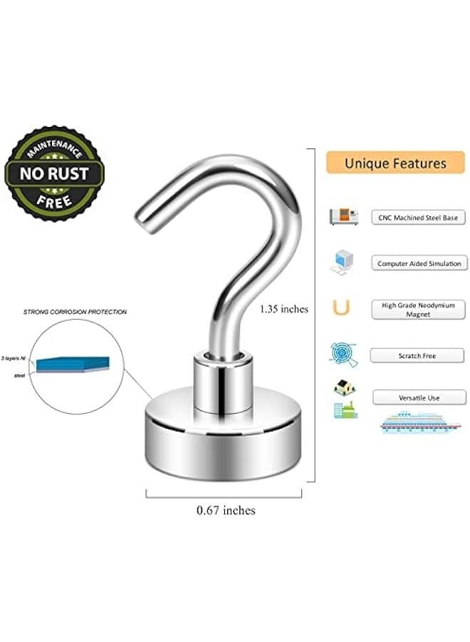 Pack of 10 Heavy Duty Magnetic Hooks with 30lb+ Holding Capacity for Refrigerator, Cruise, Cabins, Grill - Silver White - Image 5
