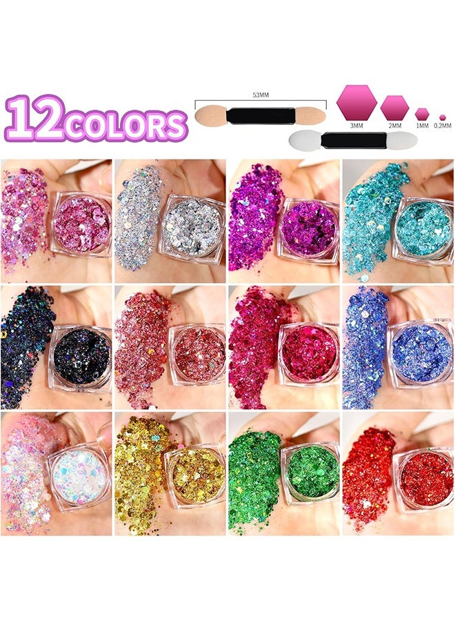 Teenitor Body Glitter Face Glitter Makeup Festival Glitter Gel, 12 Colors Face and Body Glitter Gel, Hair Glitter Gel, Glitter Gel Makeup, Glitter for Face and Hair - Image 2