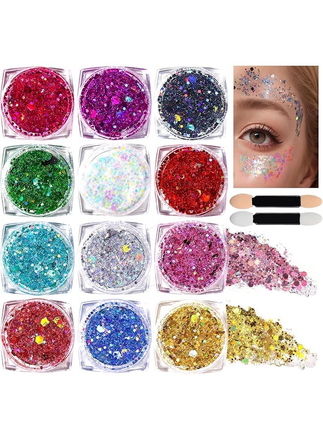 Teenitor Body Glitter Face Glitter Makeup Festival Glitter Gel, 12 Colors Face and Body Glitter Gel, Hair Glitter Gel, Glitter Gel Makeup, Glitter for Face and Hair - Image 1