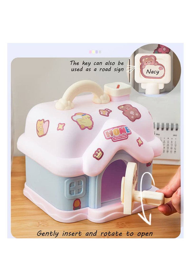 SYOSI Bank for Kids, Fairy Tales Cottage Bank with DIY Sticker Gift Key, Lovely Cream House Money Coin Bank Box for Girl, Great for Children's Birthday Gift or Home Decoration - Image 3
