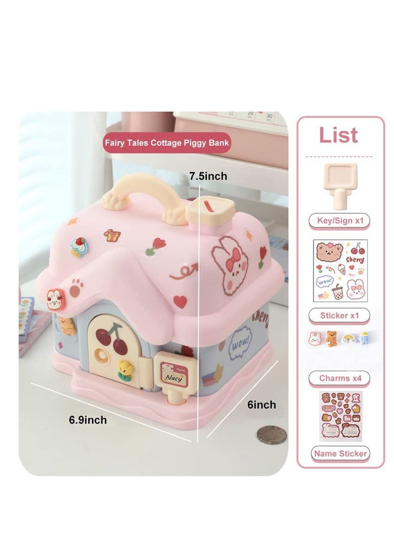 SYOSI Bank for Kids, Fairy Tales Cottage Bank with DIY Sticker Gift Key, Lovely Cream House Money Coin Bank Box for Girl, Great for Children's Birthday Gift or Home Decoration - Image 5